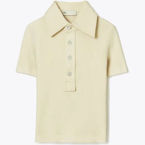 NWT Tory Burch Viscose Ribbed Polo Sweater Size Large Cream Color - Picture 2 of 4